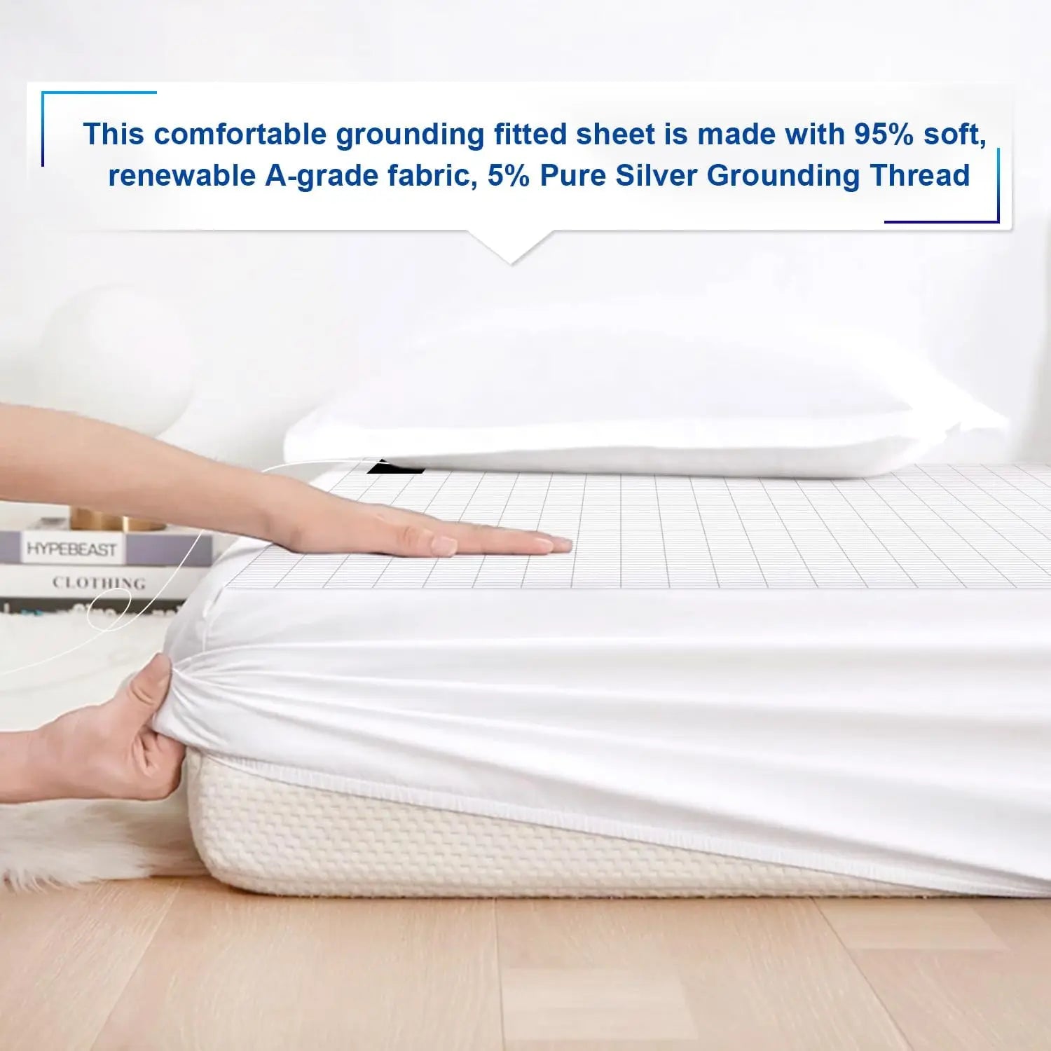 Earthing Fitted Bed Sheet Organic cotton with Conductive silver fibre